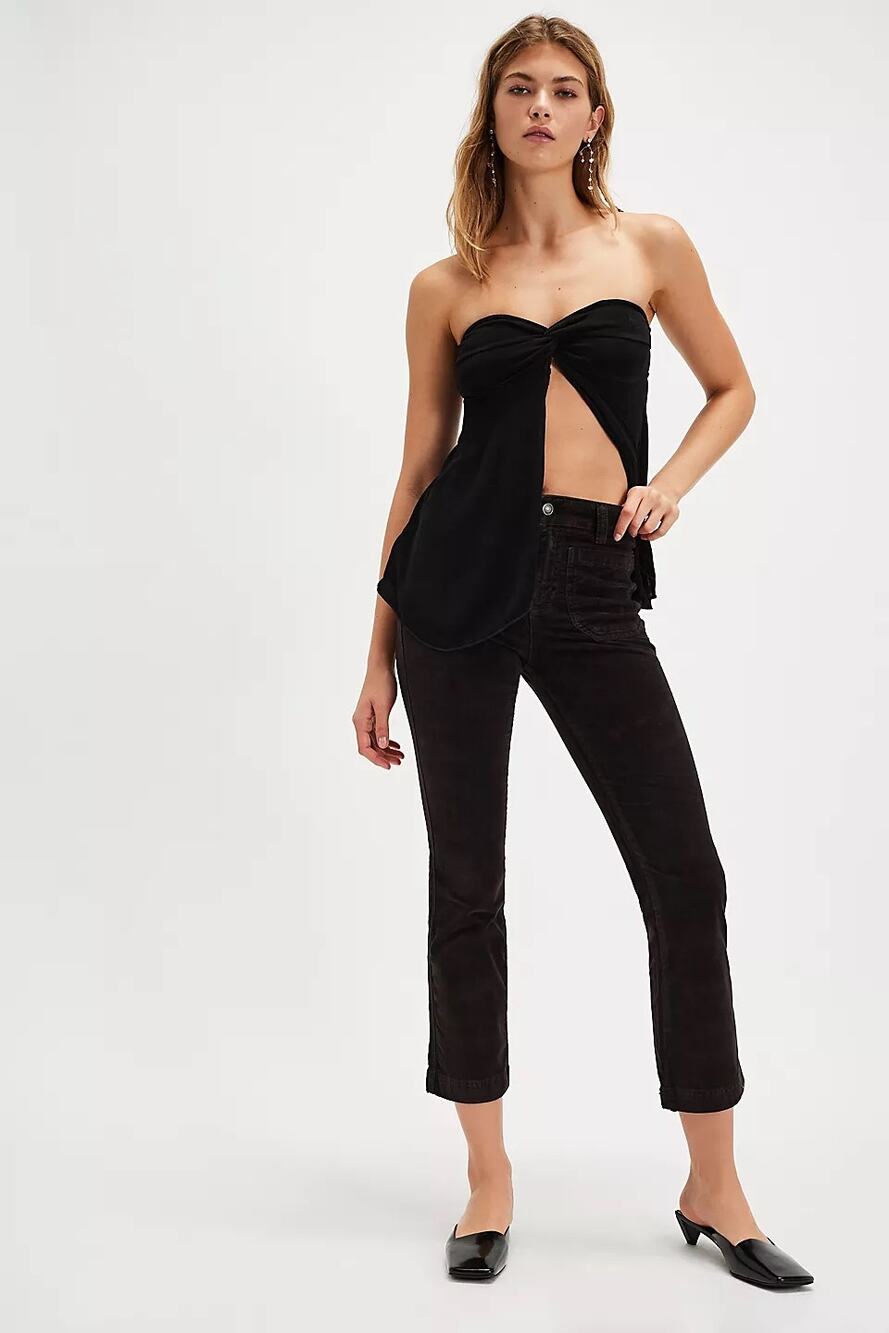 Free People We The Free High Time Kick Velvet Flare Pants Black Sz 10